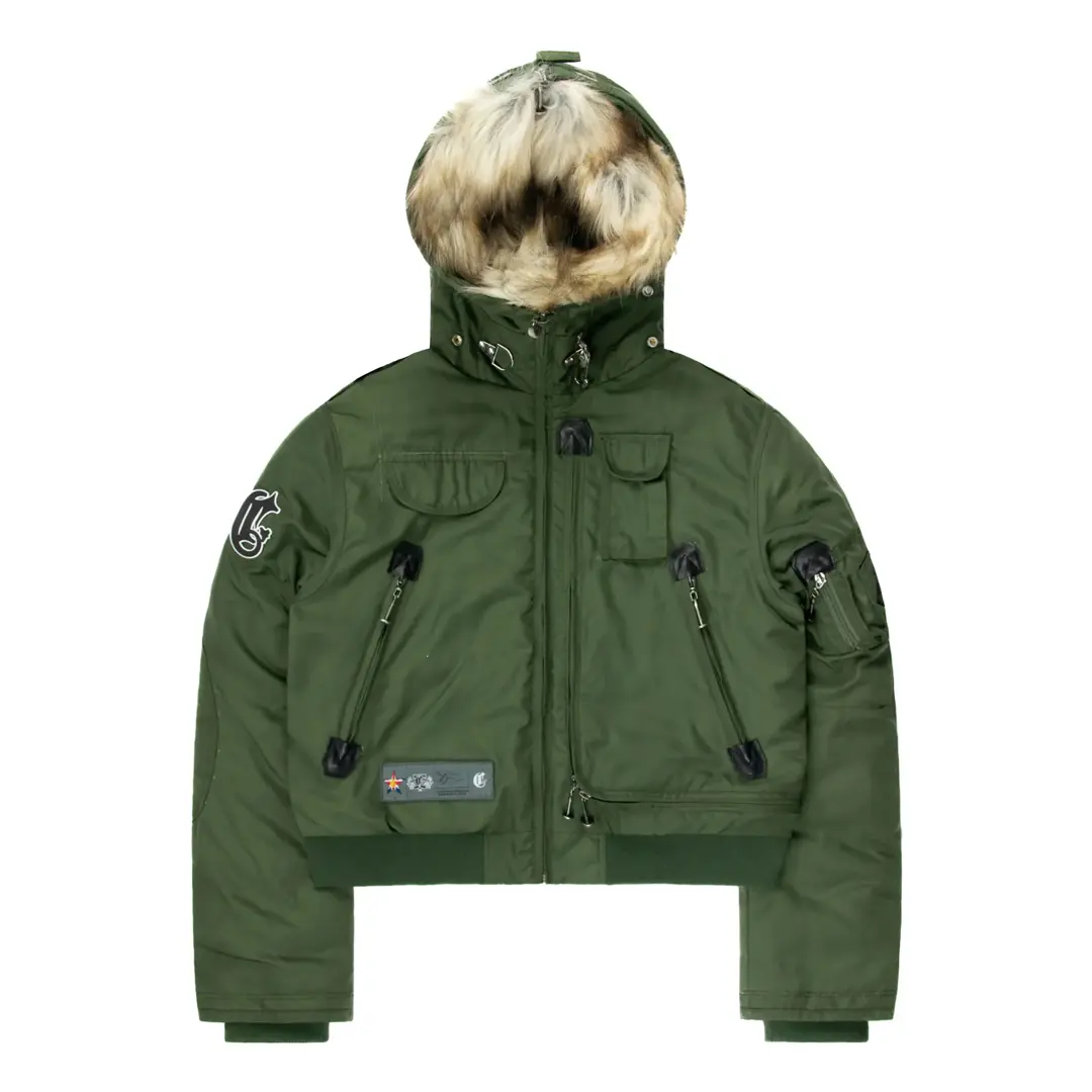 Khaki Leopard Fur Hooded Jacket