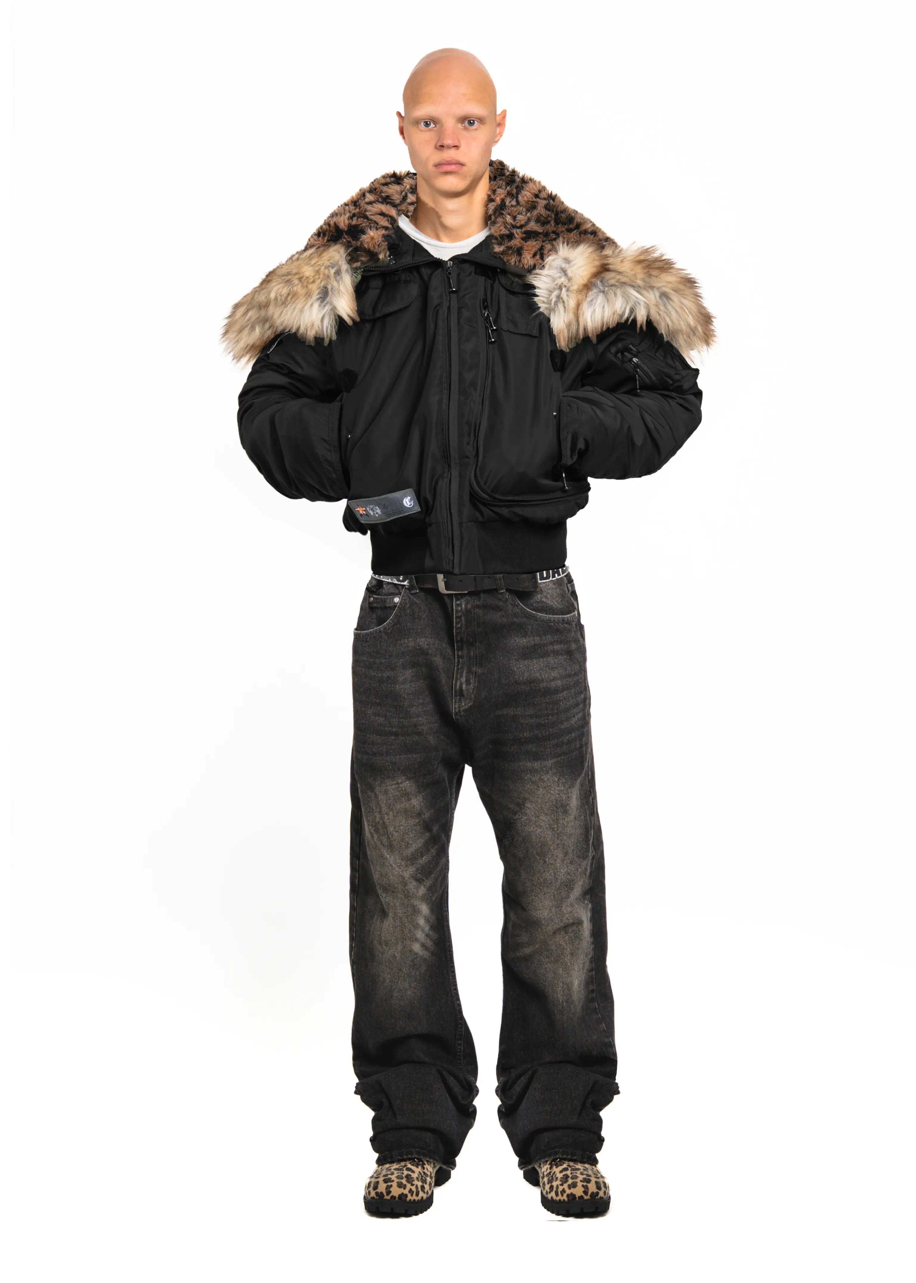 Black Leopard Fur Hooded Jacket