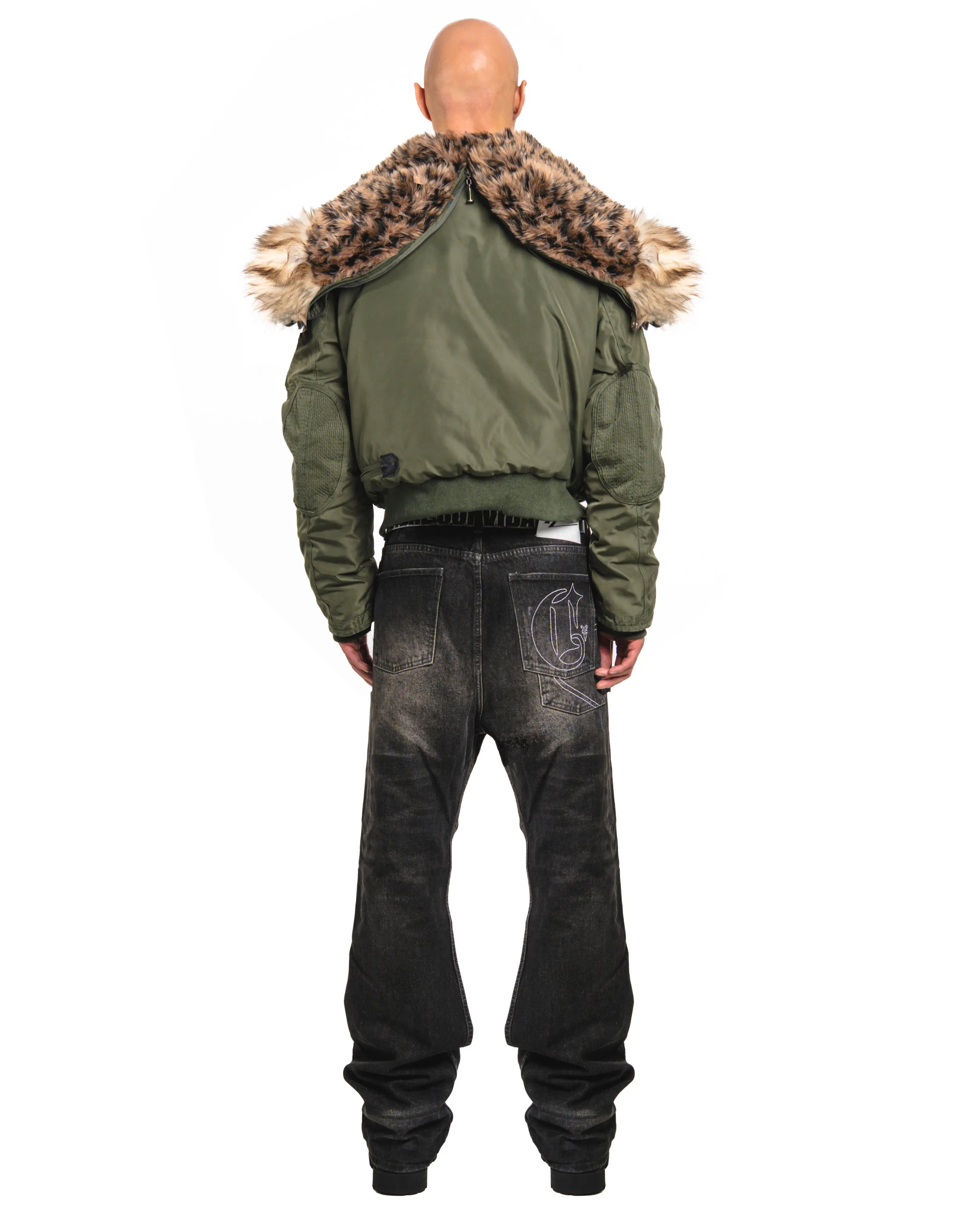 Khaki Leopard Fur Hooded Jacket