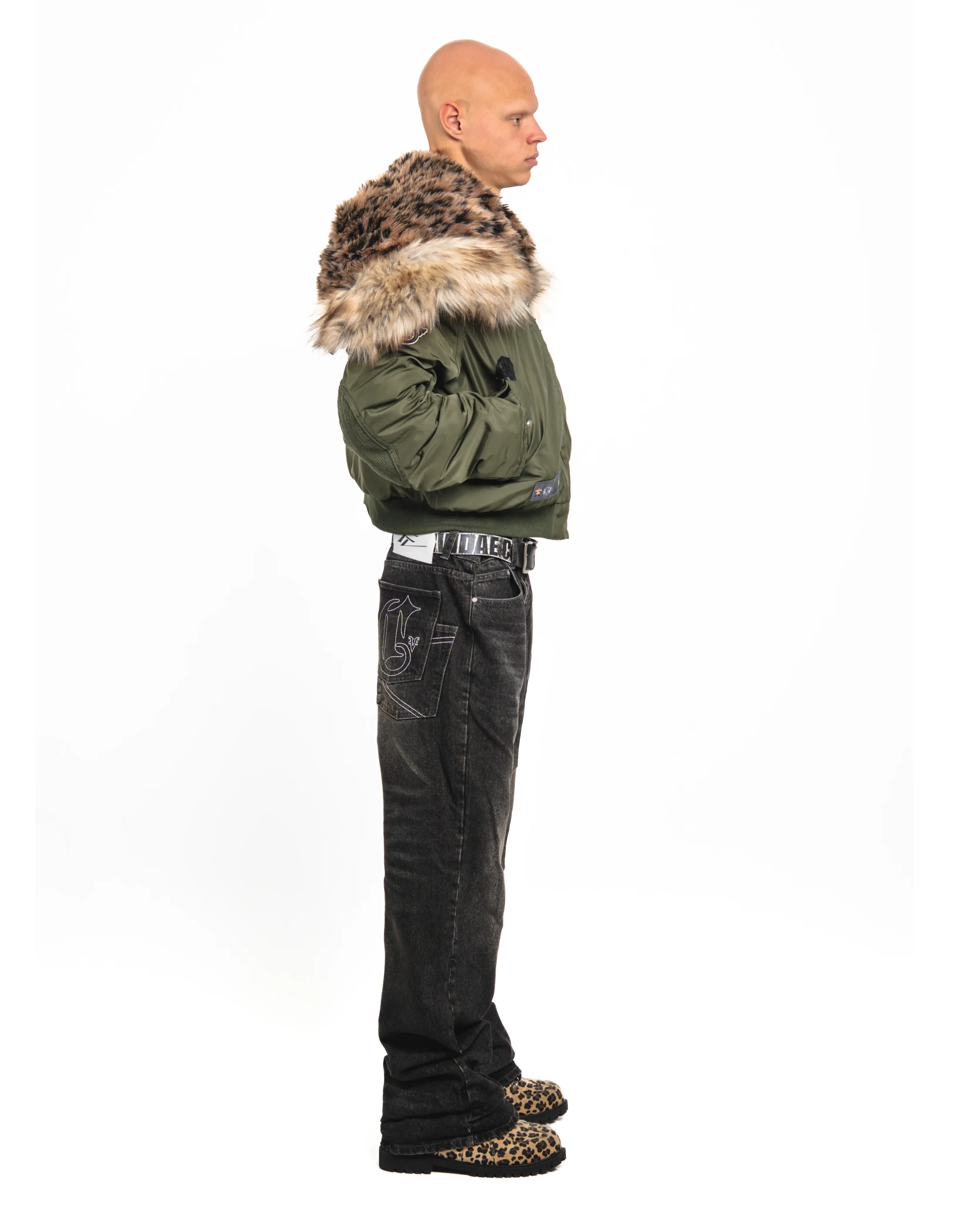 Khaki Leopard Fur Hooded Jacket